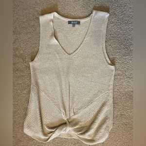 Tan Knit Tank Top with Cross Over Bottom Detail Size M